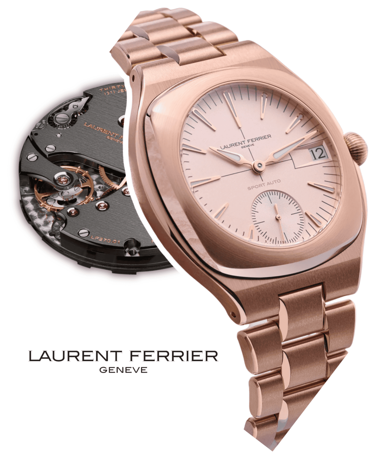Laurent Ferrier Sport Auto - Visuel avec mouvement LF270.01 et logo de la marque Laurent Ferrier - PDP marque sur le site Tens Horology.